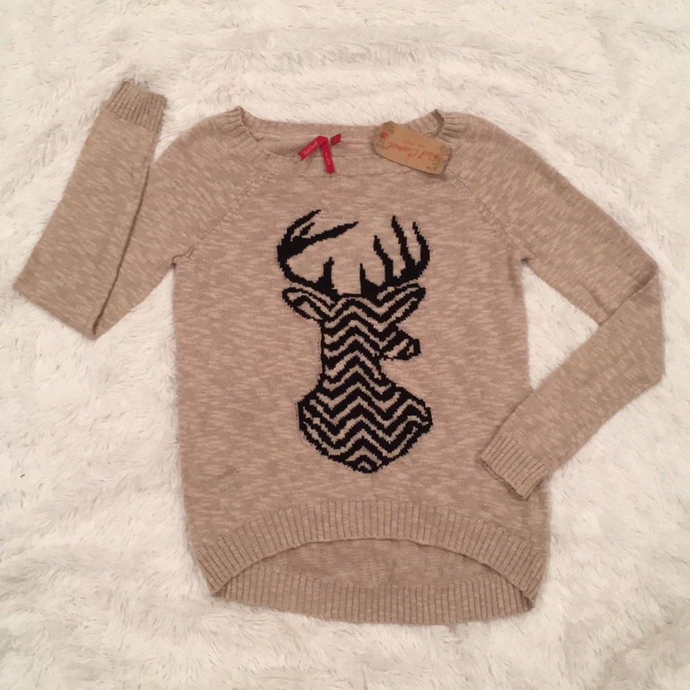 Tan & Black Deer Sweater, Medium